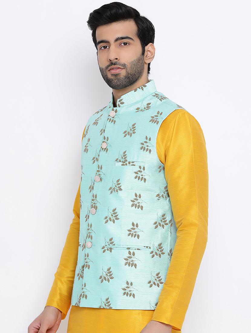 blue silk nehru jacket - 16561961 - Standard Image - 1