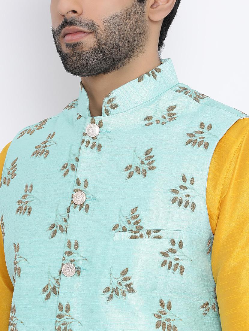 blue silk nehru jacket - 16561961 - Standard Image - 4