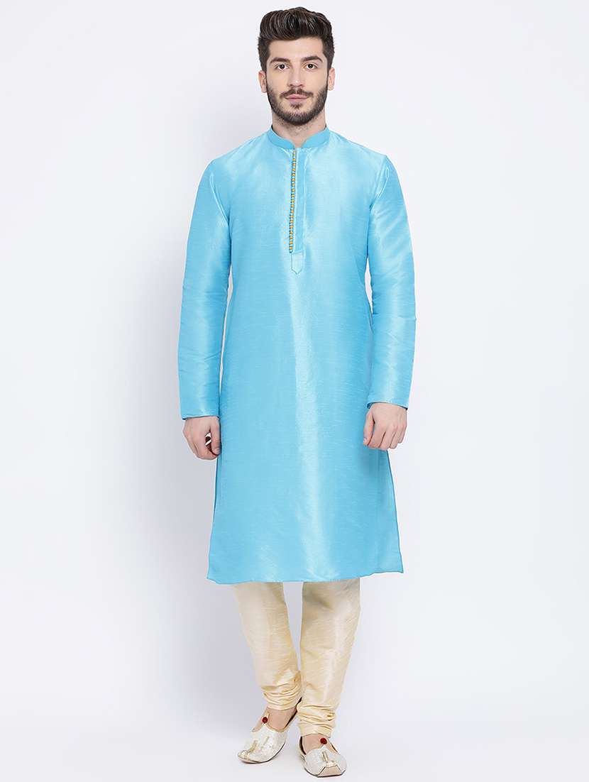 men solid kurta churidar ethnic wear set