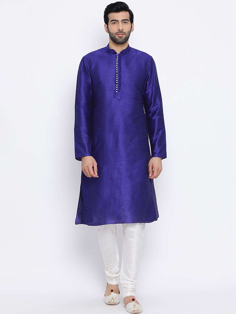 men solid kurta churidar ethnic wear set