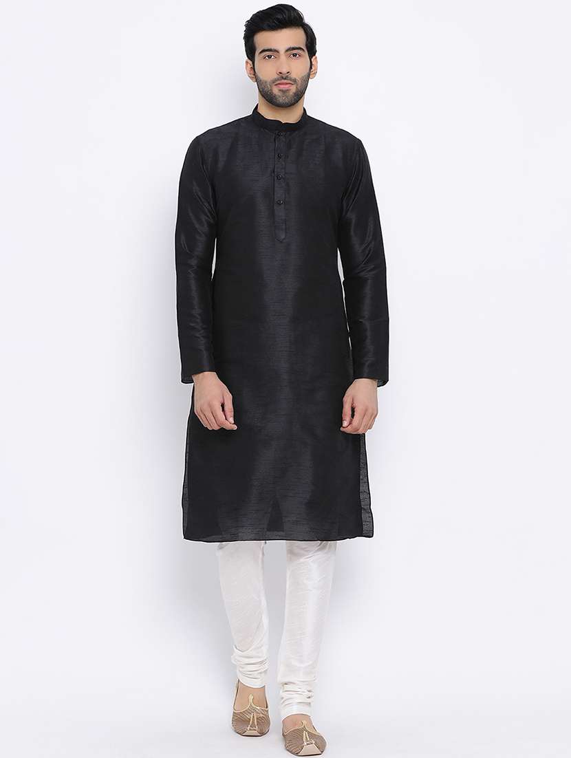 men solid kurta churidar ethnic wear set