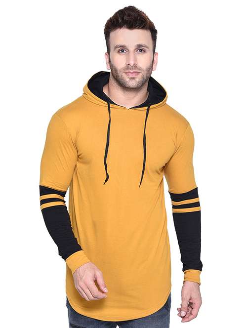 yellow color block hooded t-shirt - 16562355 - Standard Image - 0