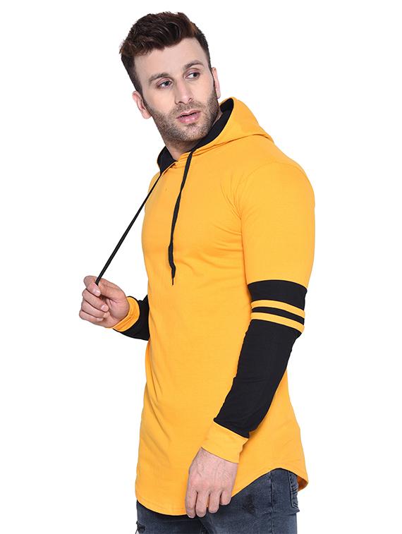 yellow color block hooded t-shirt - 16562357 - Standard Image - 1