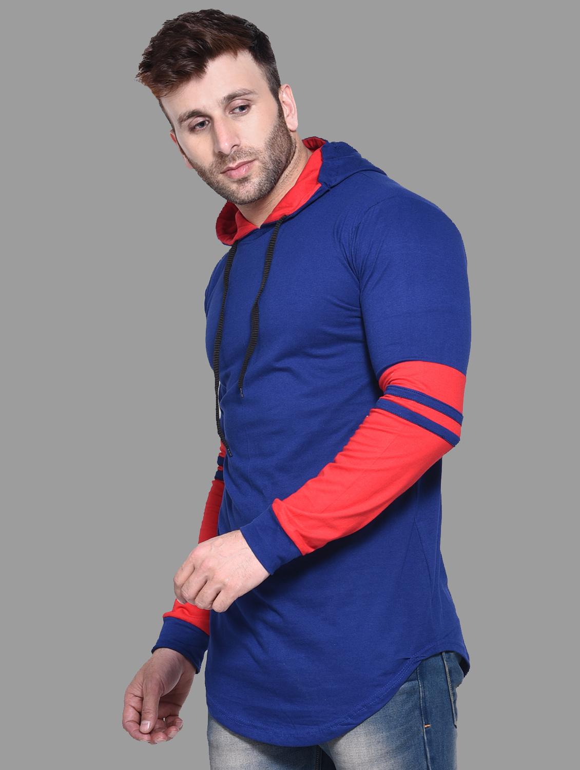 blue color block hooded t-shirt - 16562363 - Standard Image - 1