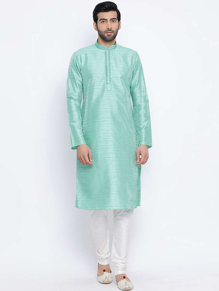 green pure silk long kurta