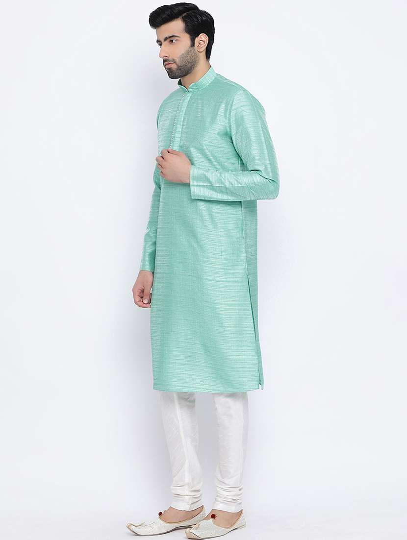 green pure silk long kurta - 16562482 - Standard Image - 1