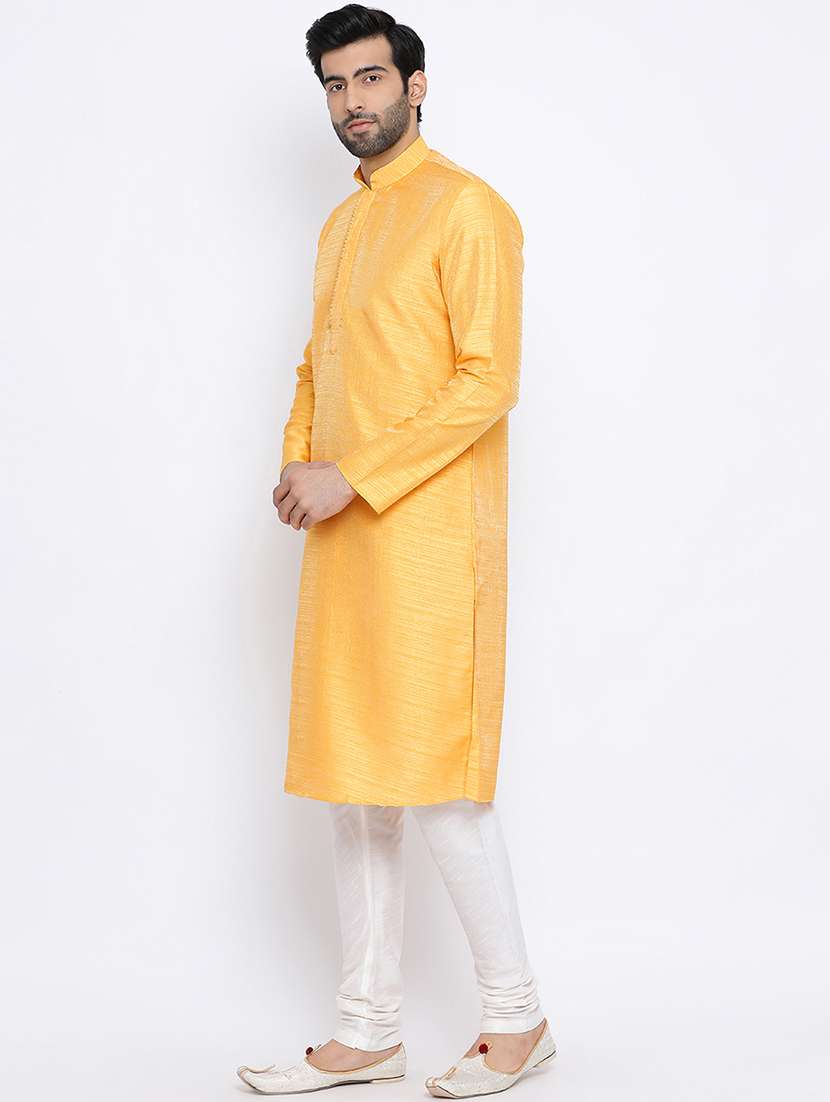 yellow pure silk long kurta - 16562483 -  Standard Image - 1