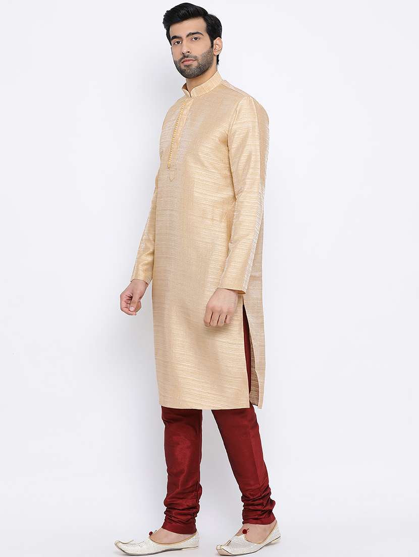 beige pure silk long kurta - 16562485 -  Standard Image - 1