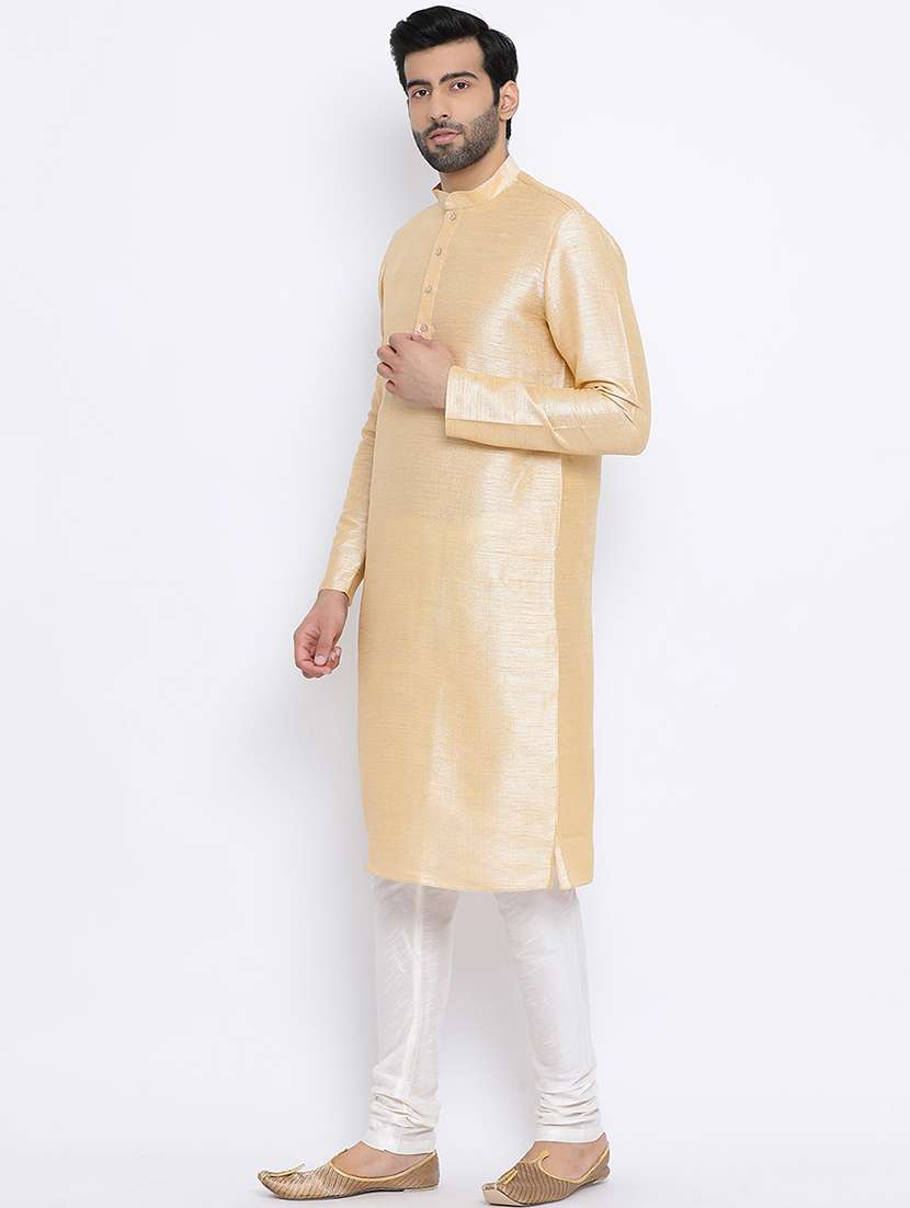 beige pure silk long kurta - 16562487 -  Standard Image - 1