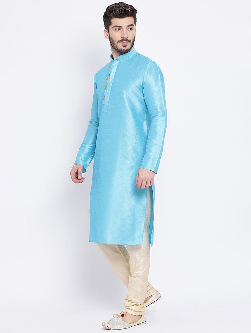 blue dupion long kurta - 16562496 -  Standard Image - 1
