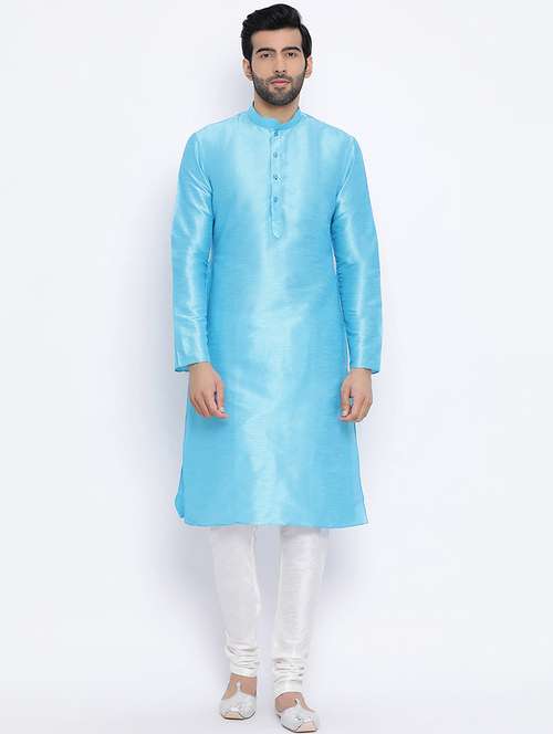blue dupion long kurta - 16562516 - Standard Image - 0