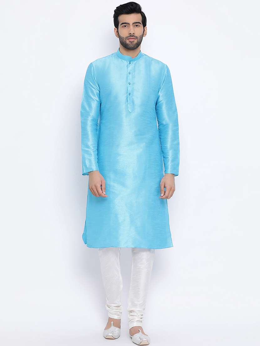 blue dupion long kurta - 16562516 - Zoom Image - 0