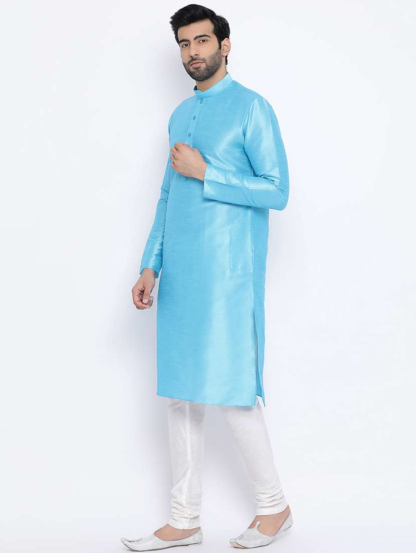 blue dupion long kurta - 16562516 -  Standard Image - 1