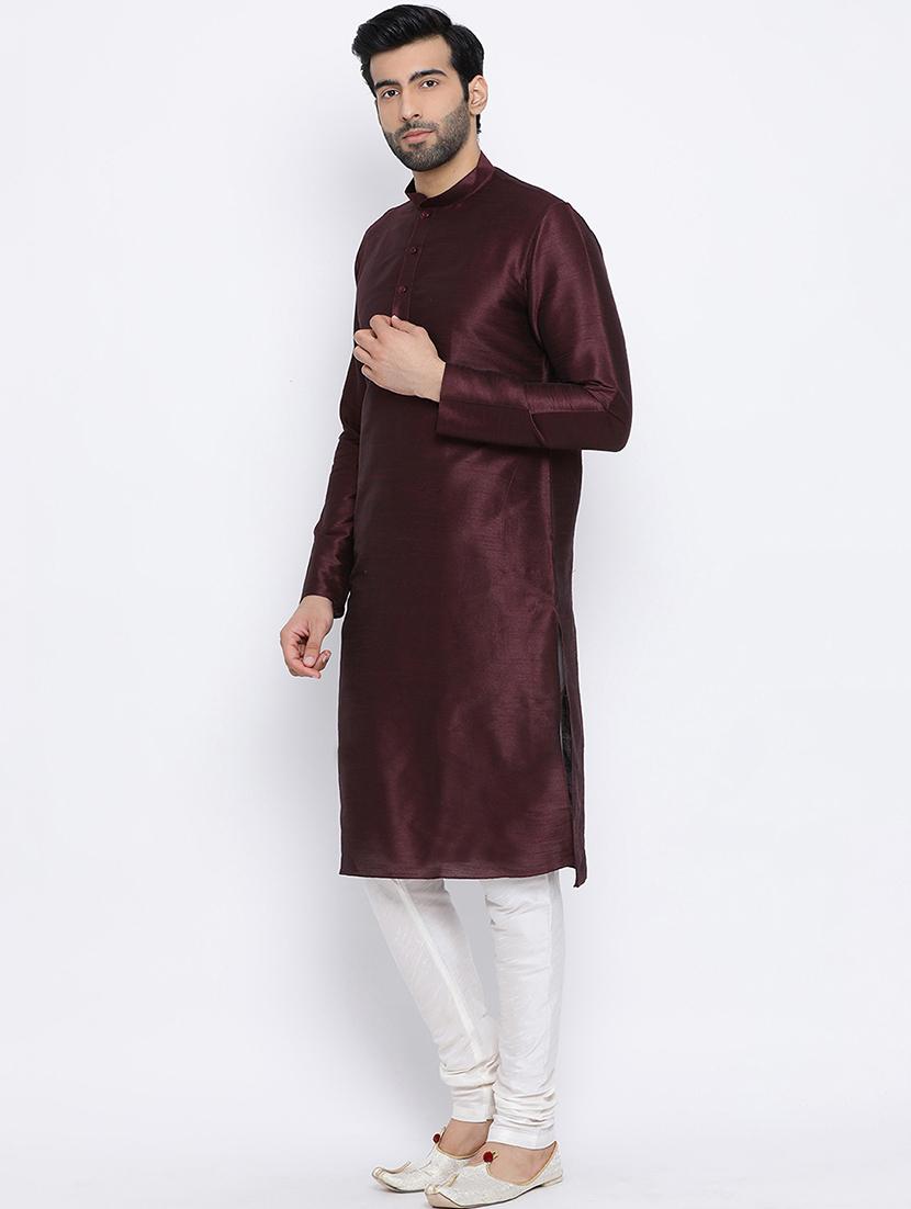 brown dupion long kurta - 16562522 - Standard Image - 1