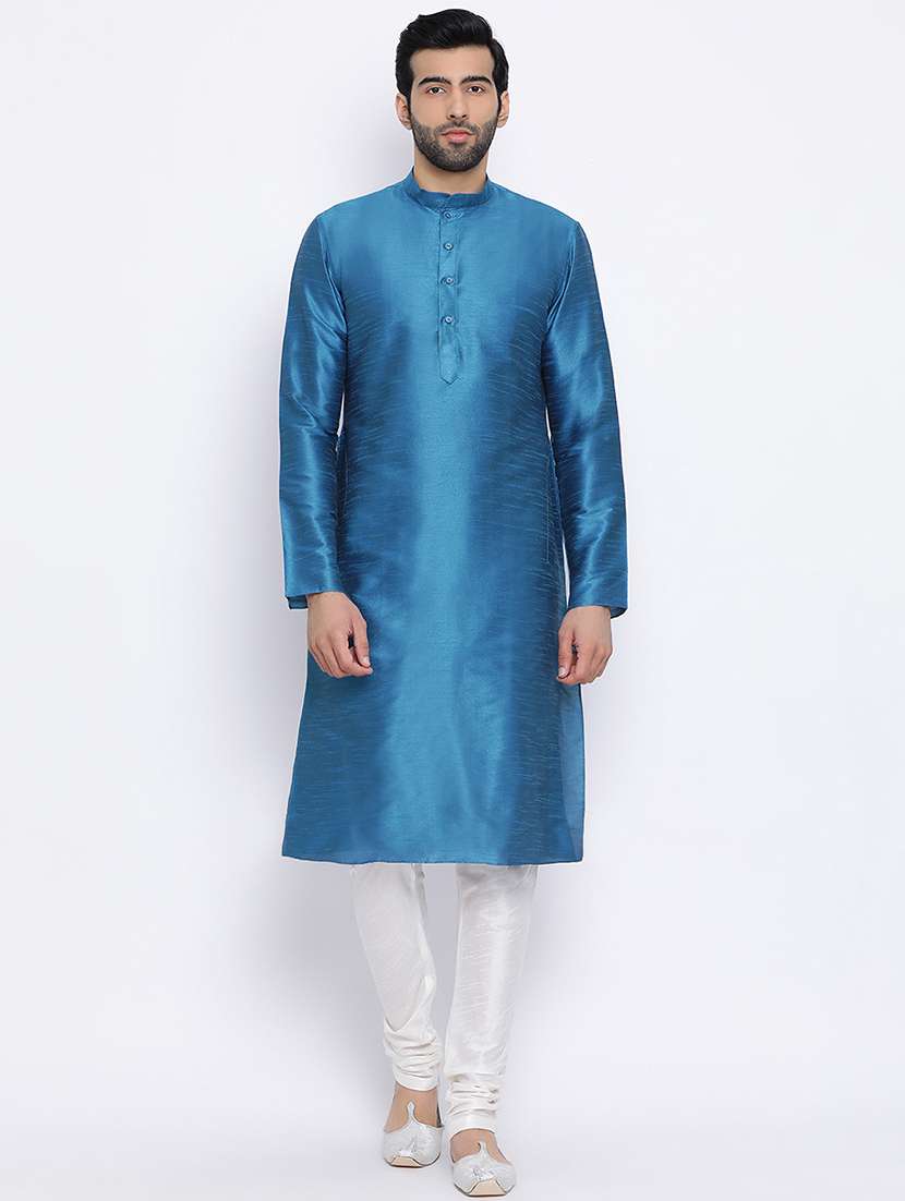 blue solid long kurta