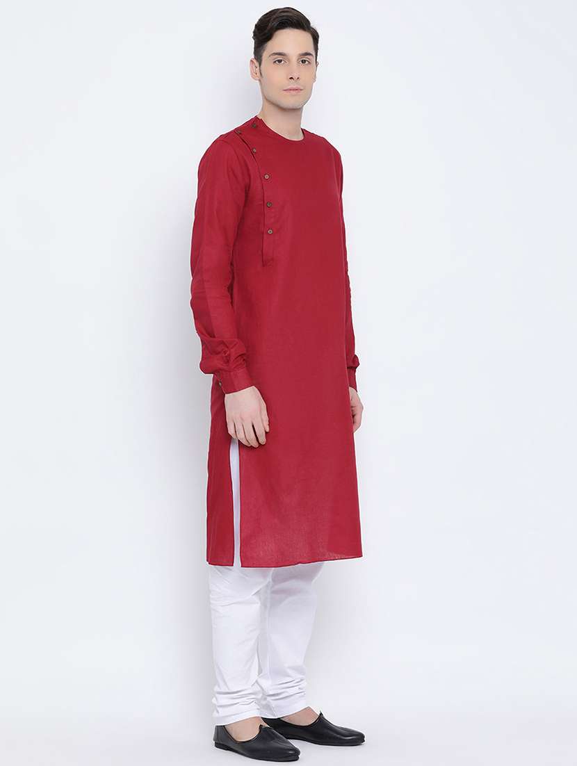 men solid mandarin neck long kurta - 16562539 -  Standard Image - 1