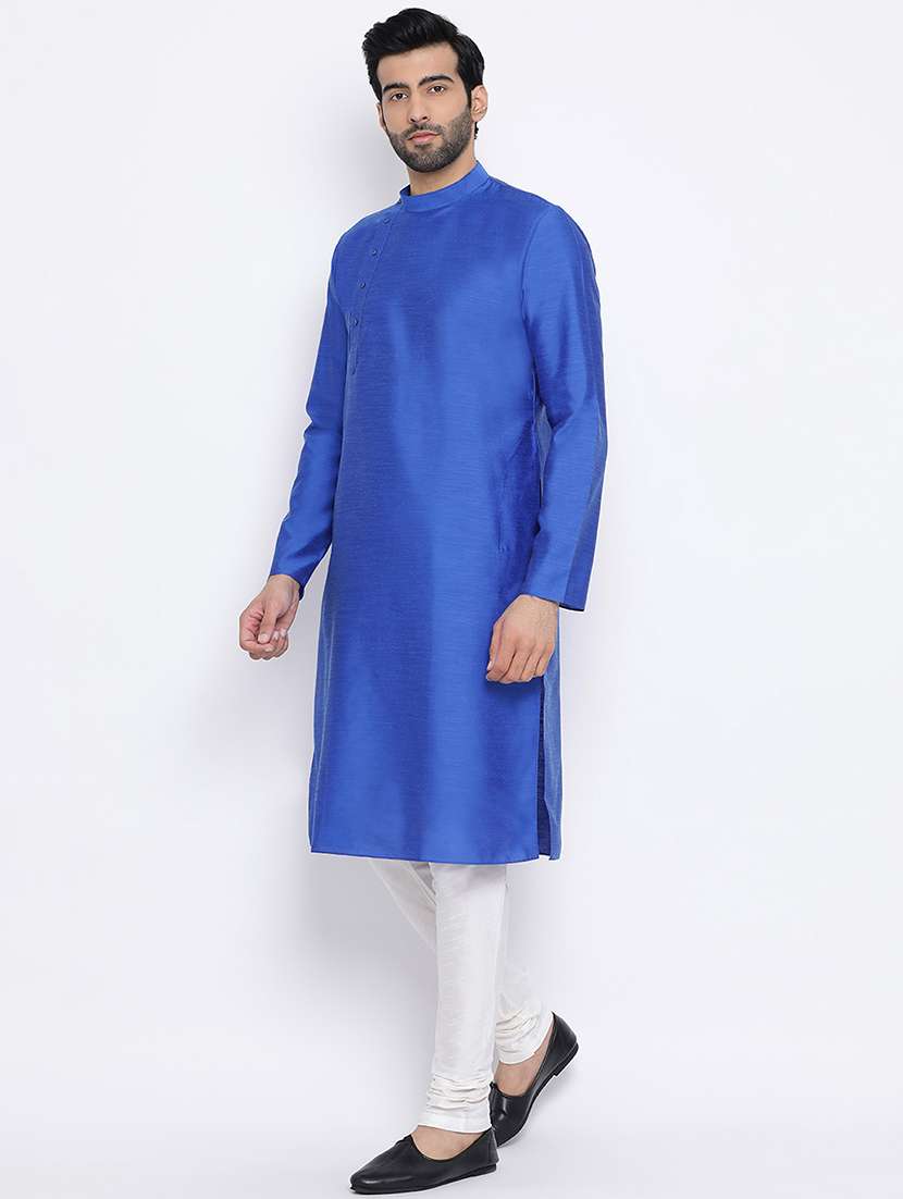 blue pure silk long kurta - 16562540 -  Standard Image - 1