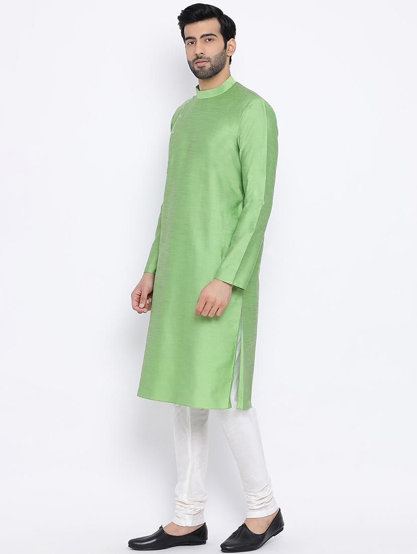 green pure silk long kurta - 16562541 - Standard Image - 1