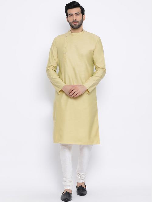 beige linen long kurta - 16562544 -  Standard Image - 0