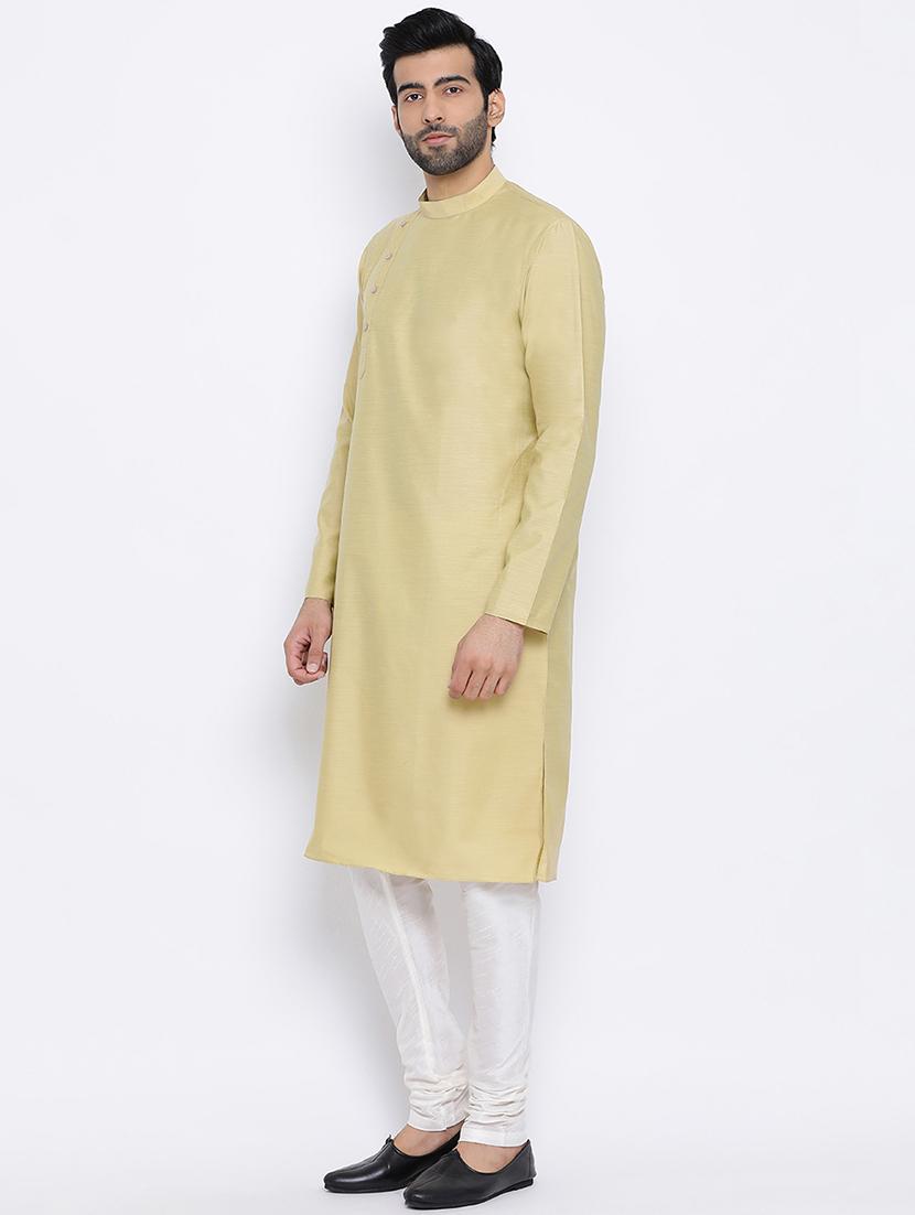 beige linen long kurta - 16562544 -  Standard Image - 1