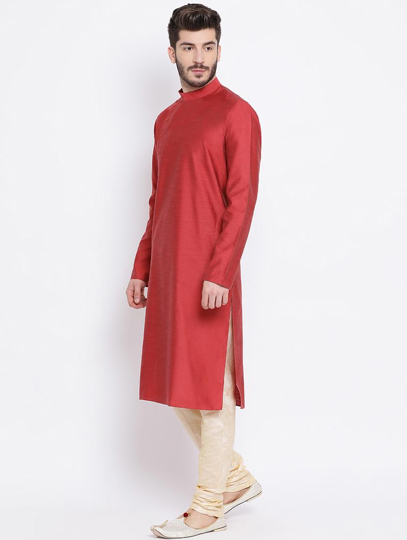 red linen long kurta - 16562545 - Standard Image - 1