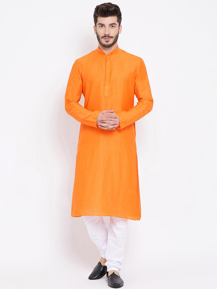 orange linen long kurta - 16562547 - Zoom Image - 0