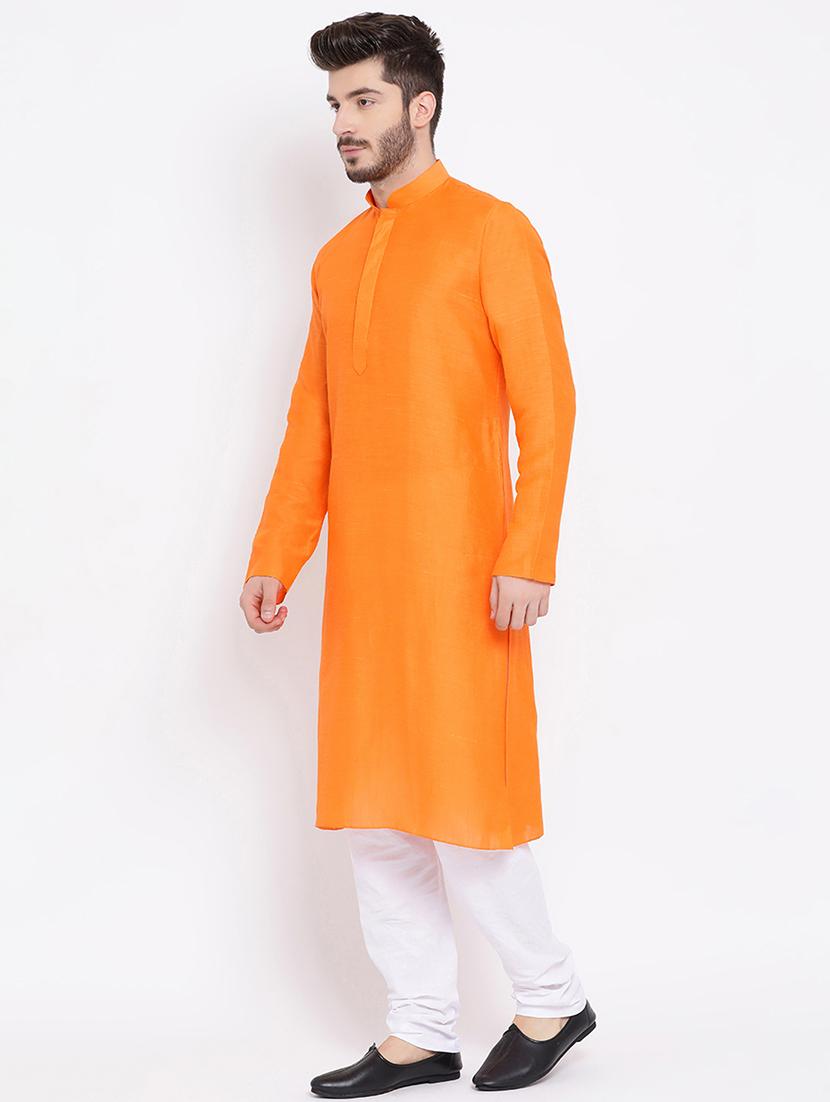 orange linen long kurta - 16562547 - Standard Image - 1