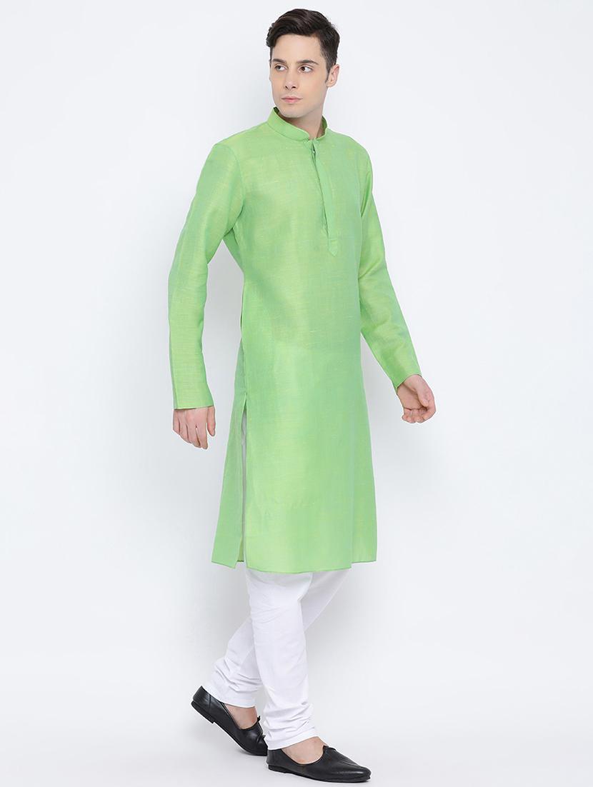 green linen long kurta - 16562549 -  Standard Image - 1