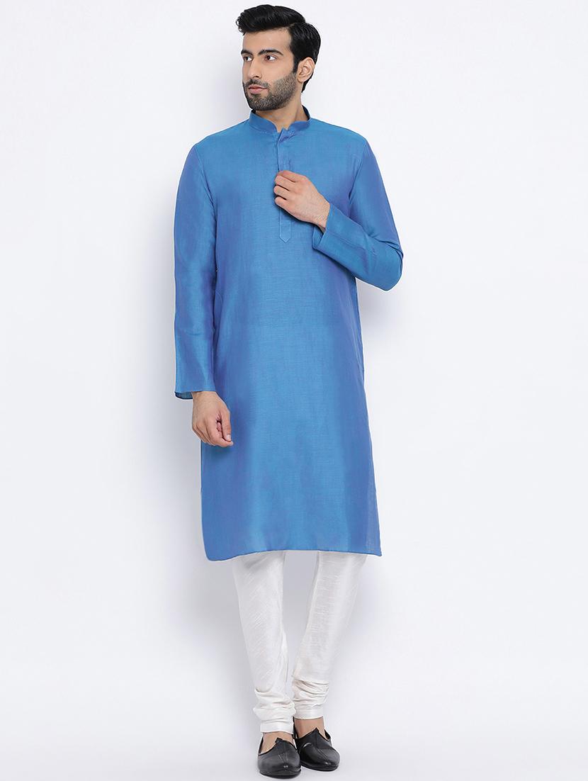 blue cotton long kurta - 16562550 -  Zoom Image - 0