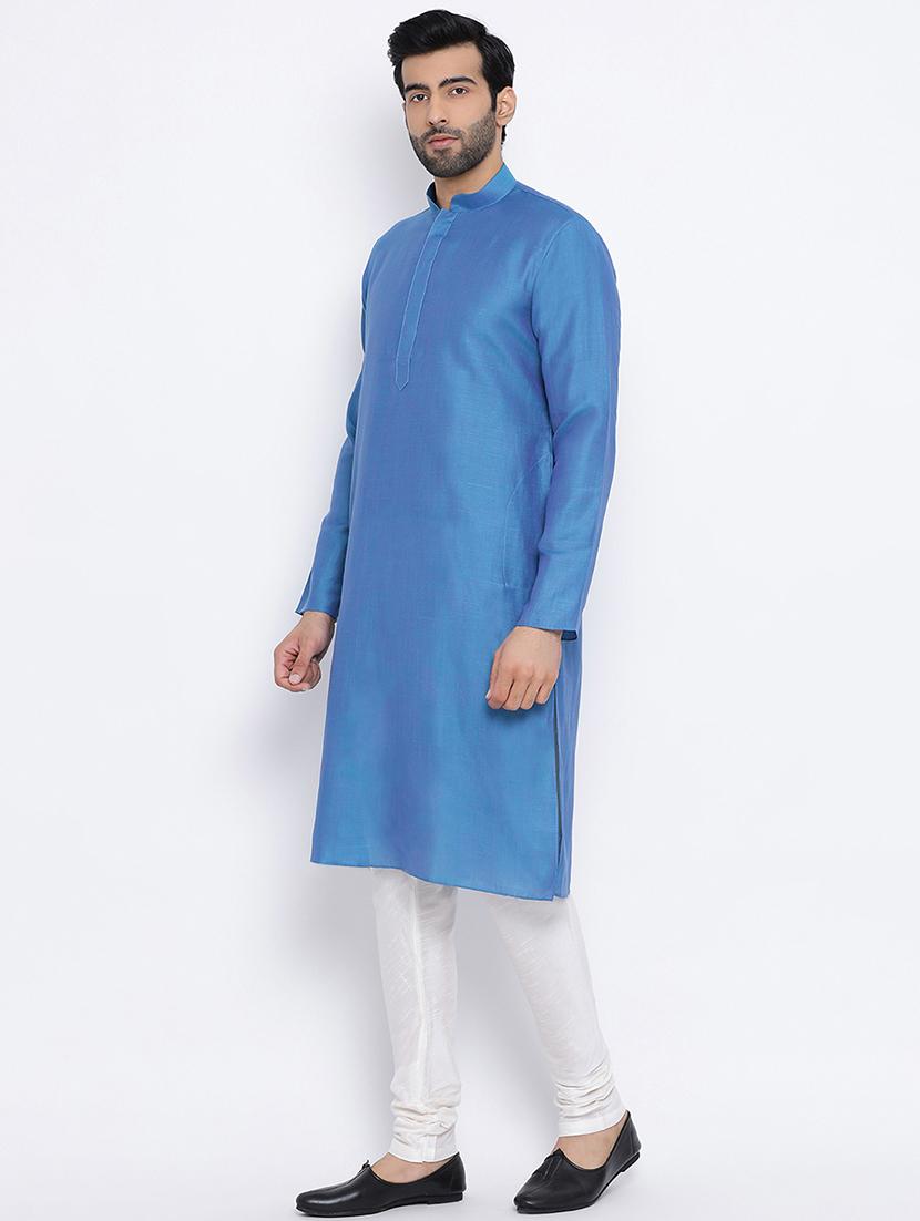 blue cotton long kurta - 16562550 -  Standard Image - 1