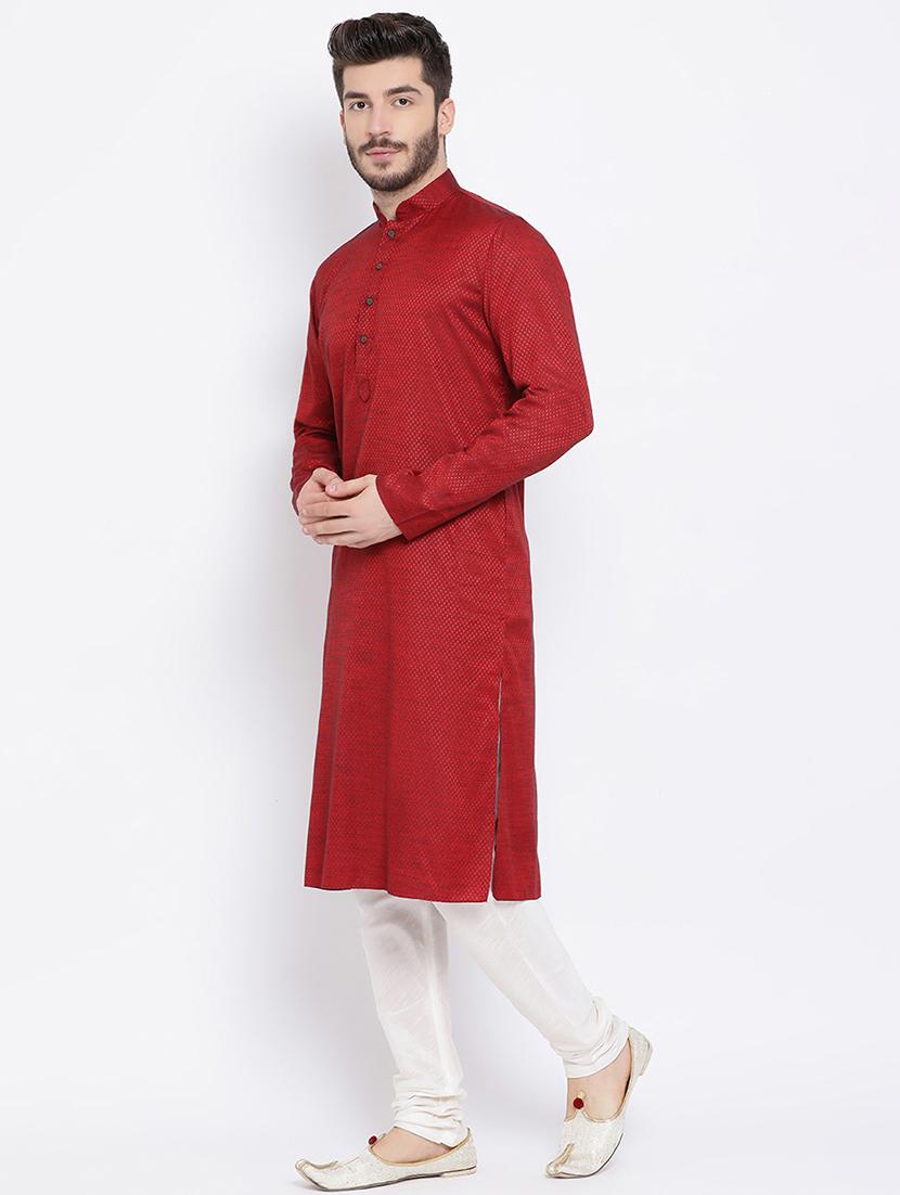 red jacquard long kurta - 16562555 -  Standard Image - 1