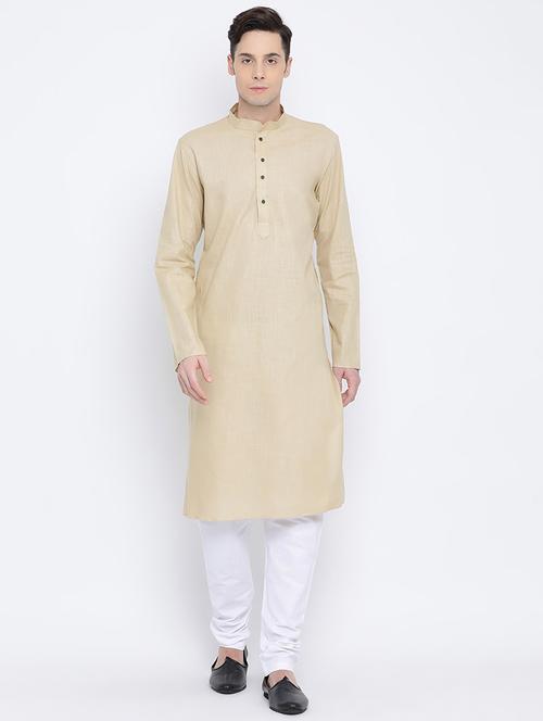 beige solid long kurta - 16562576 - Standard Image - 0