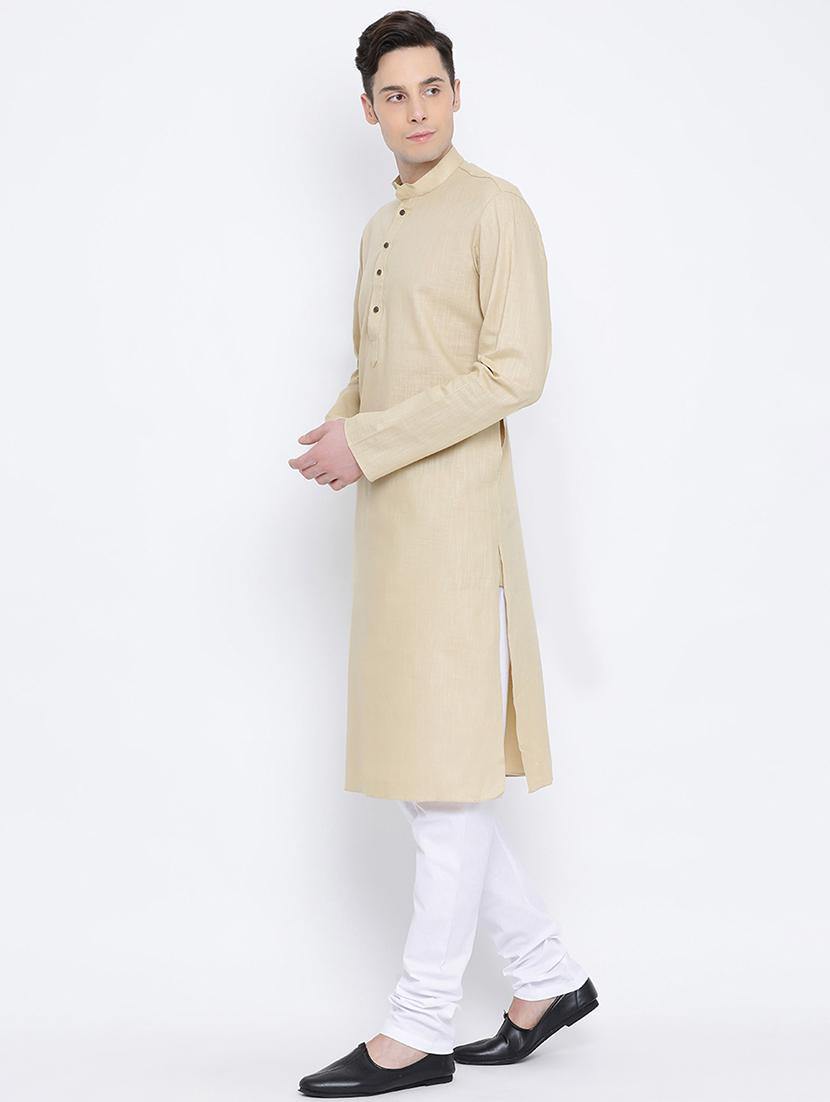 beige solid long kurta - 16562576 - Standard Image - 1