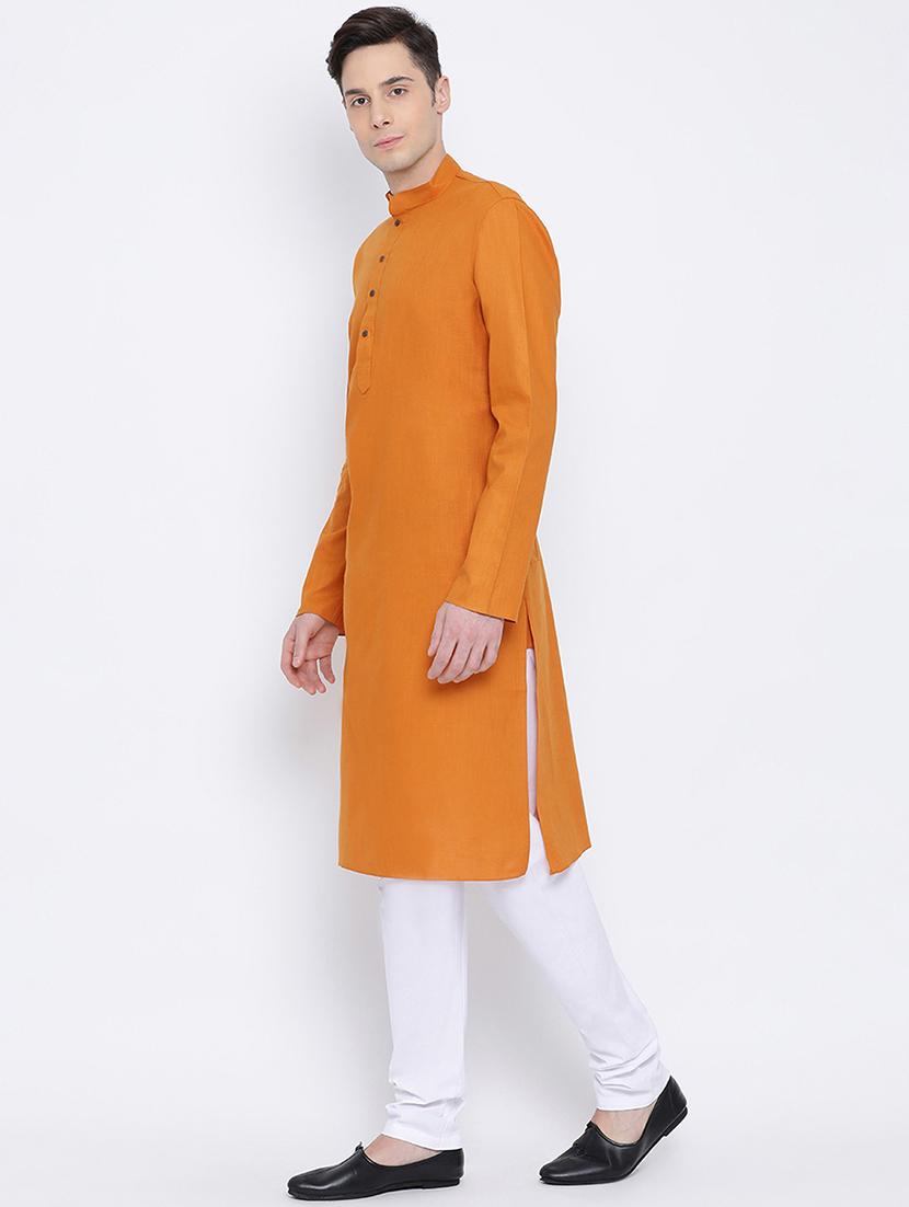 orange solid long kurta - 16562577 - Standard Image - 1