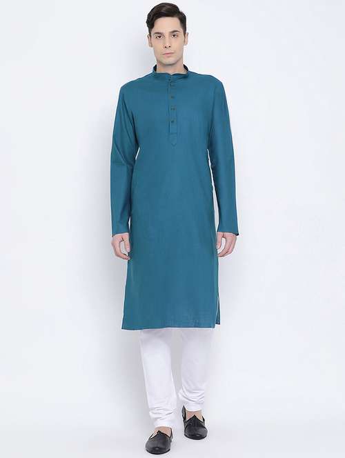 blue solid long kurta - 16562578 - Standard Image - 0