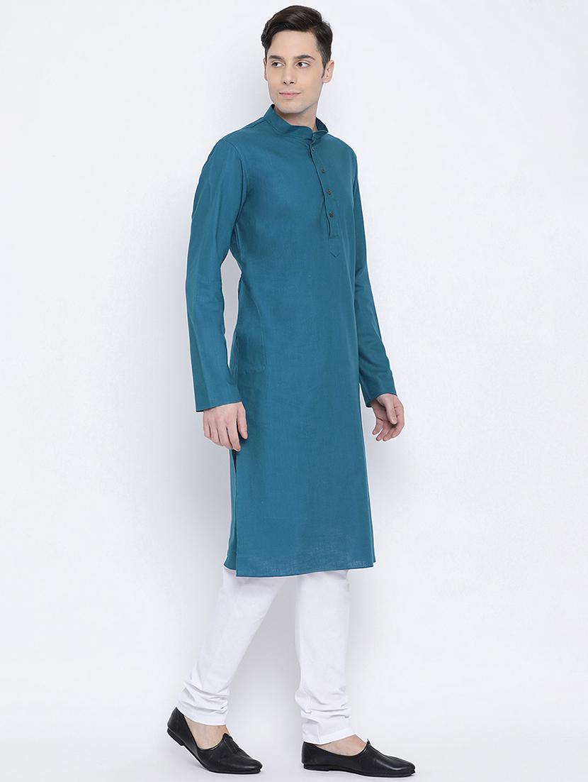 blue solid long kurta - 16562578 - Standard Image - 1