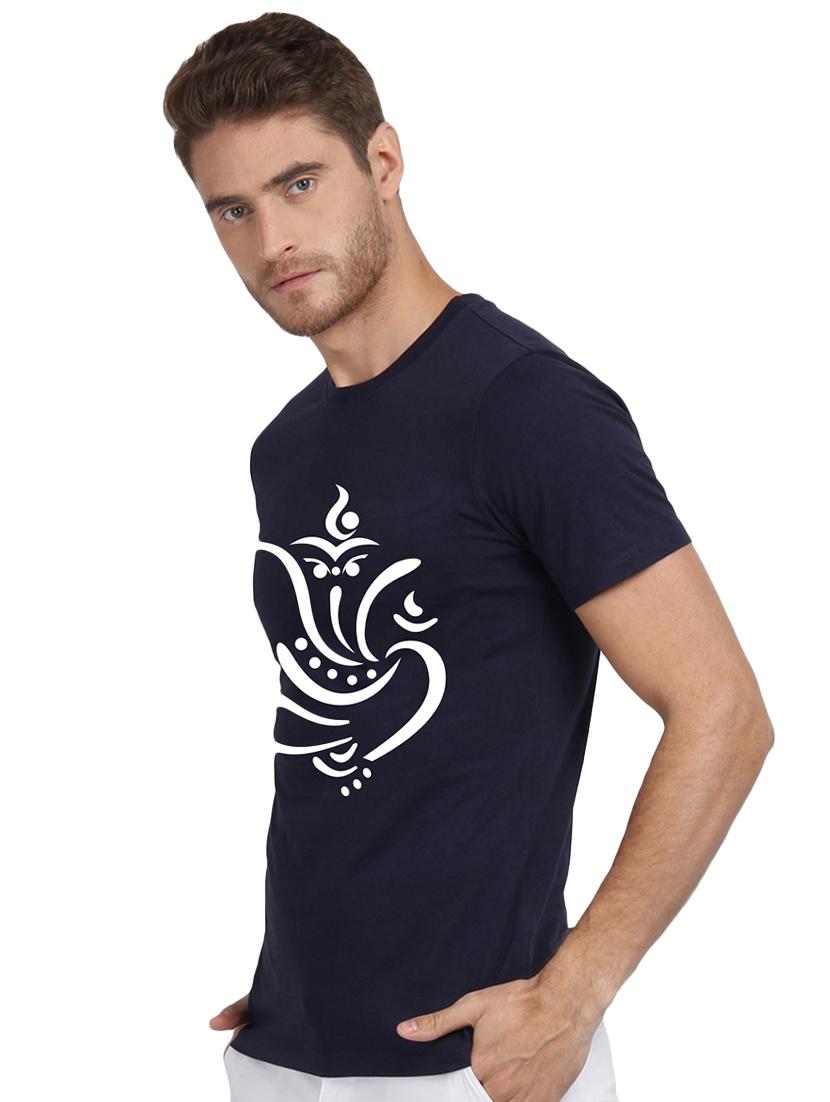 navy blue chest print t-shirt - 16563372 - Standard Image - 1