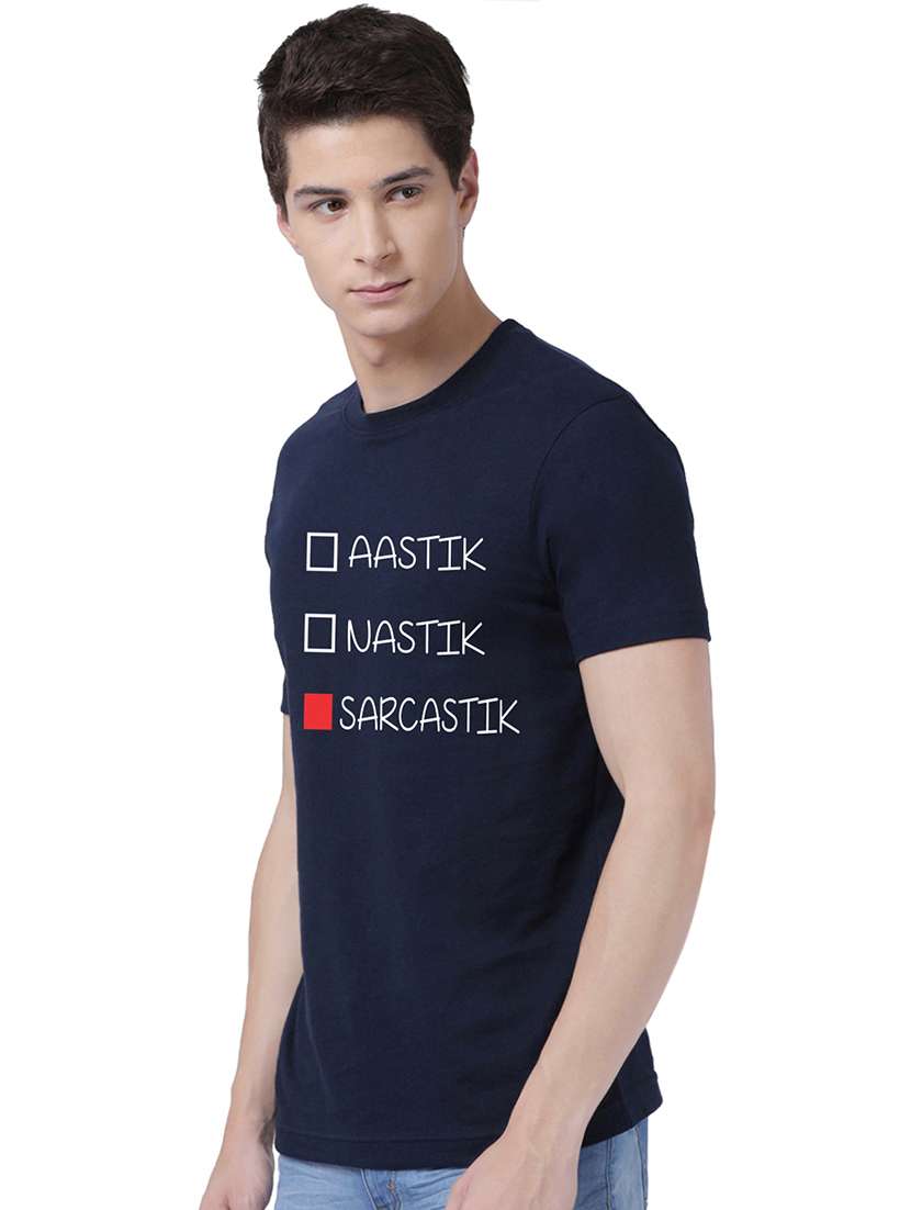 navy blue chest print t-shirt - 16563376 -  Standard Image - 1