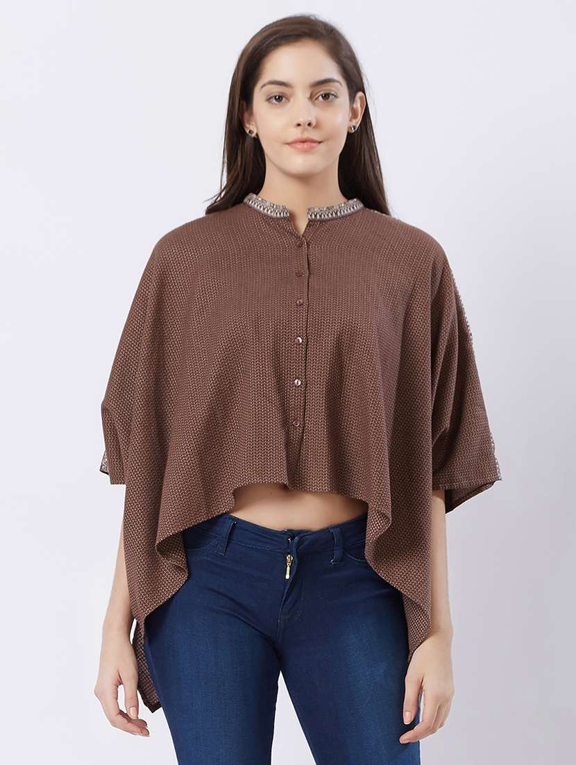 button up lace detail poncho top