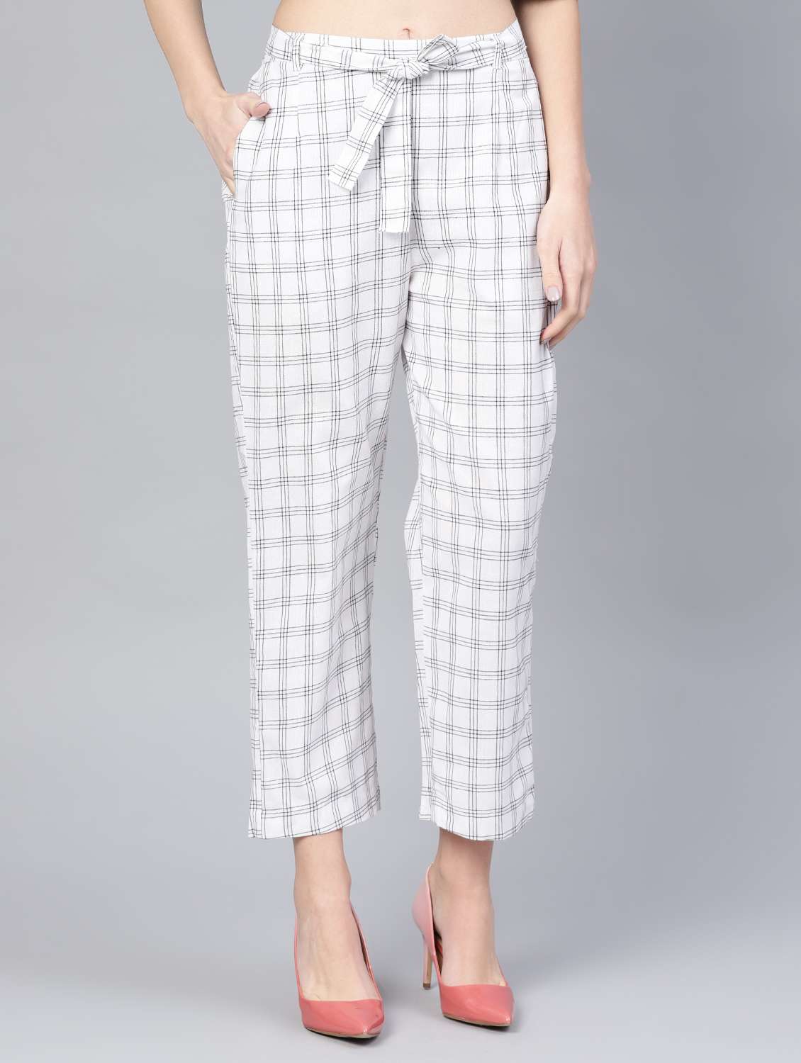 tie front checkered trouser 