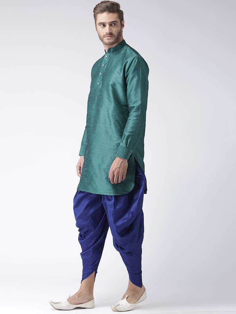 green pure silk dhoti kurta set - 16567376 -  Standard Image - 1