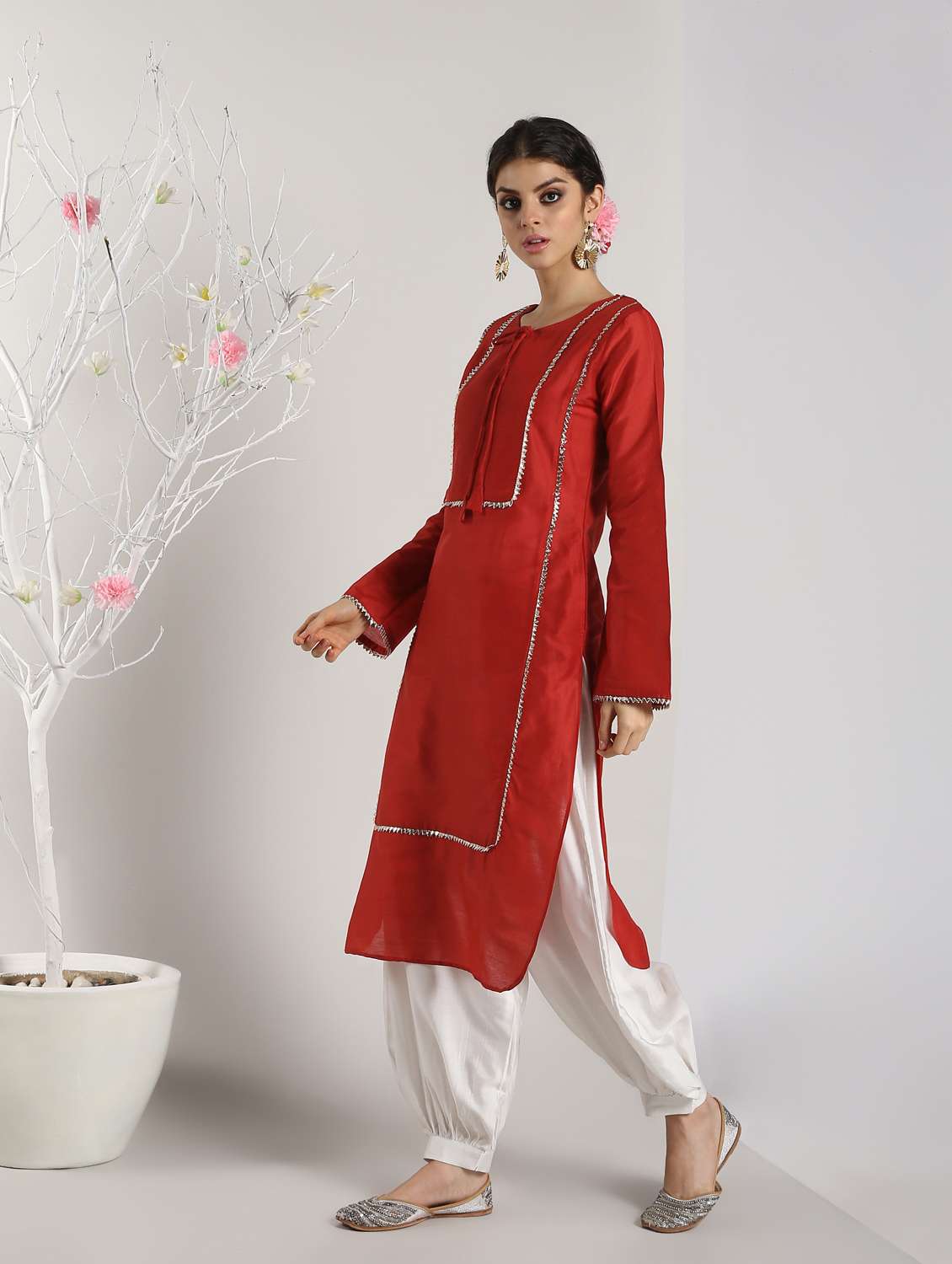 gota work silk fusion kurta - 16568777 -  Standard Image - 1
