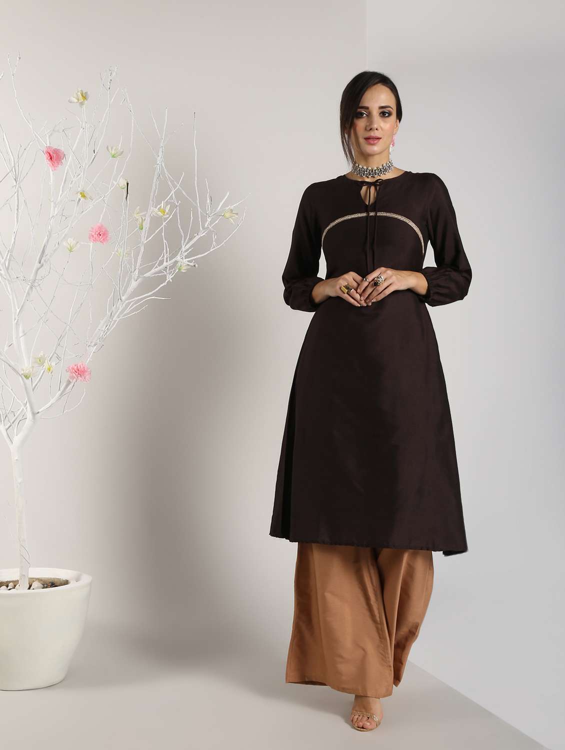 solid silk a-line kurta - 16568787 -  Standard Image - 1