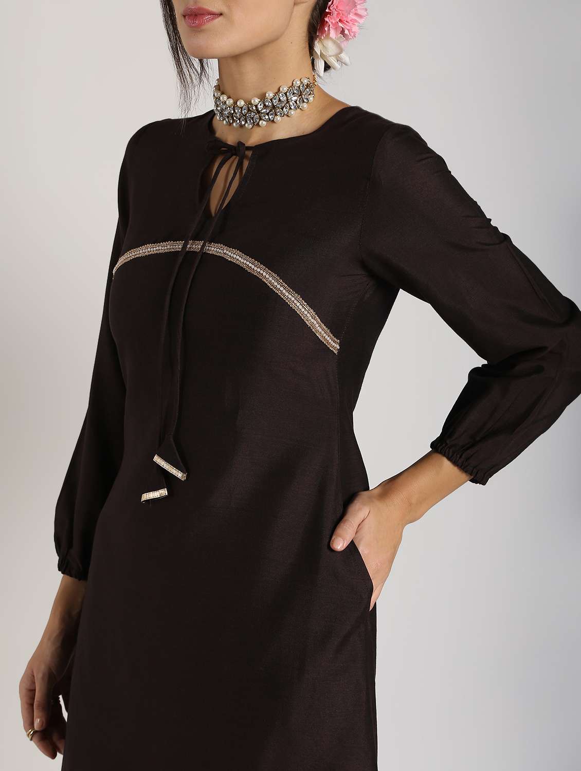 solid silk a-line kurta - 16568787 -  Standard Image - 4