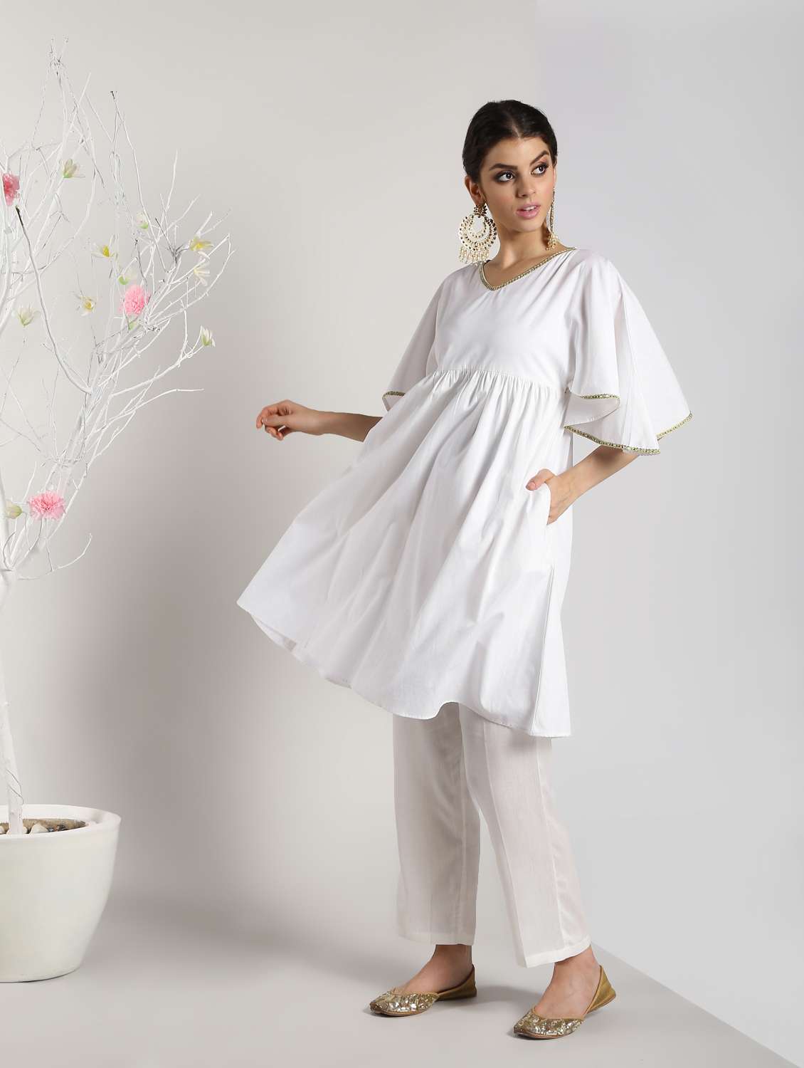 solid flared sleeves kurta - 16568789 -  Standard Image - 1