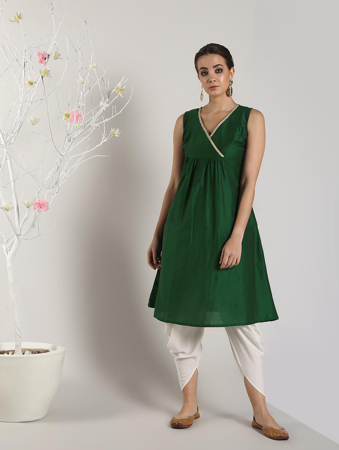 solid silk a-line kurta - 16568804 -  Standard Image - 1