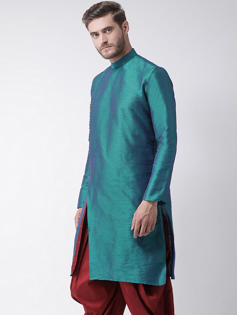teal green dupion solid long kurta  - 16569499 -  Standard Image - 1