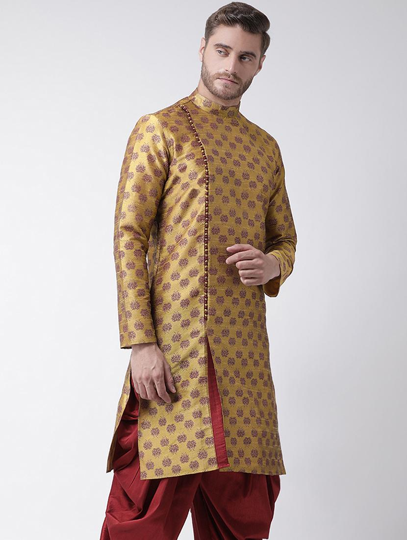 brown dupion printed long kurta - 16569502 - Standard Image - 1