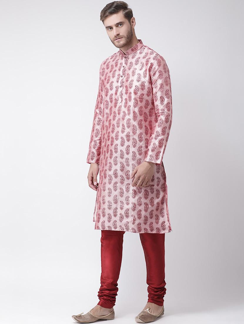pink dupion printed kurta pyjama set - 16569580 - Standard Image - 1