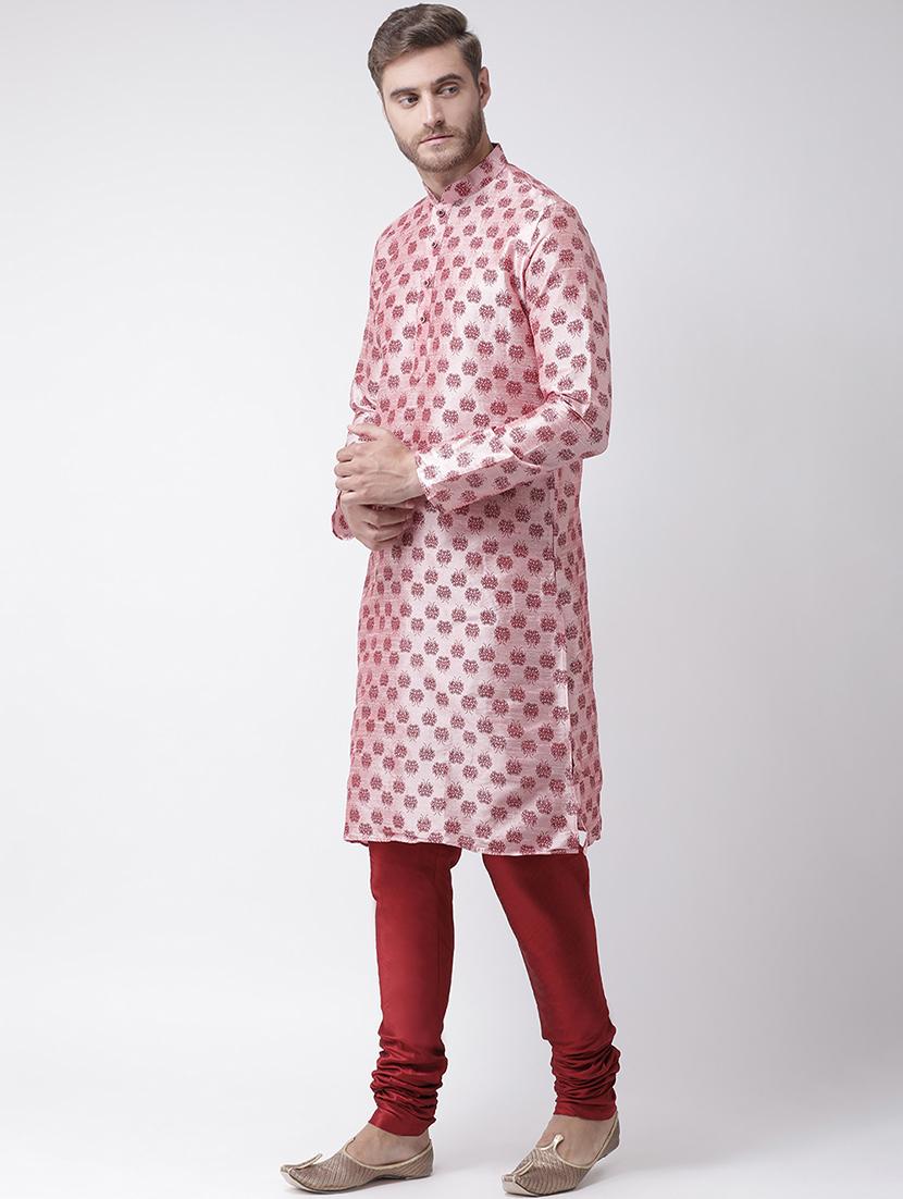 pink dupion printed kurta pyjama set - 16569582 - Standard Image - 1